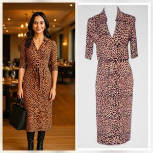 Nine & Co. Tanzania Jersey Knit Animal Print Midi Shirt Dress Packable NEW